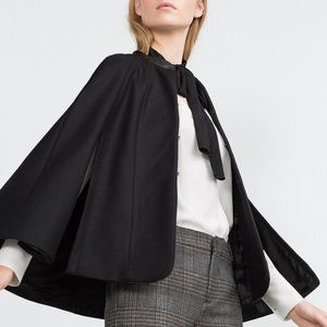 LIKE NEW - Zara Black Cape w Faux Leather Collar (S)